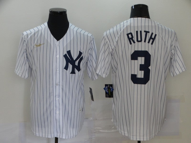 Men’s New York Yankees Babe Ruth #3 White Jersey