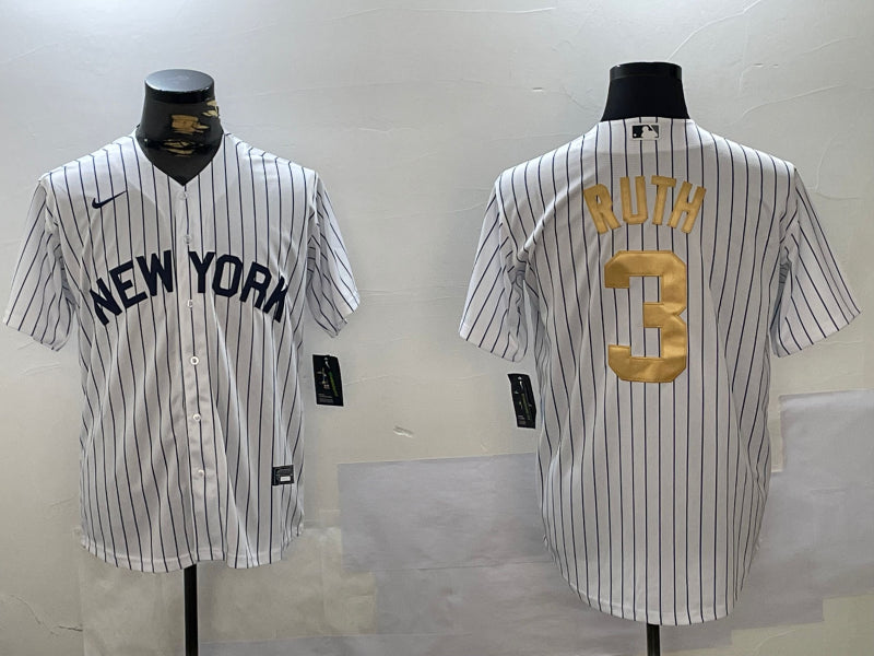 Men’s New York Yankees Babe Ruth #3 White Jersey