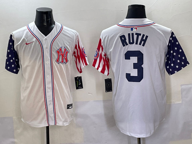 Men’s New York Yankees Babe Ruth #3 White Team Jersey