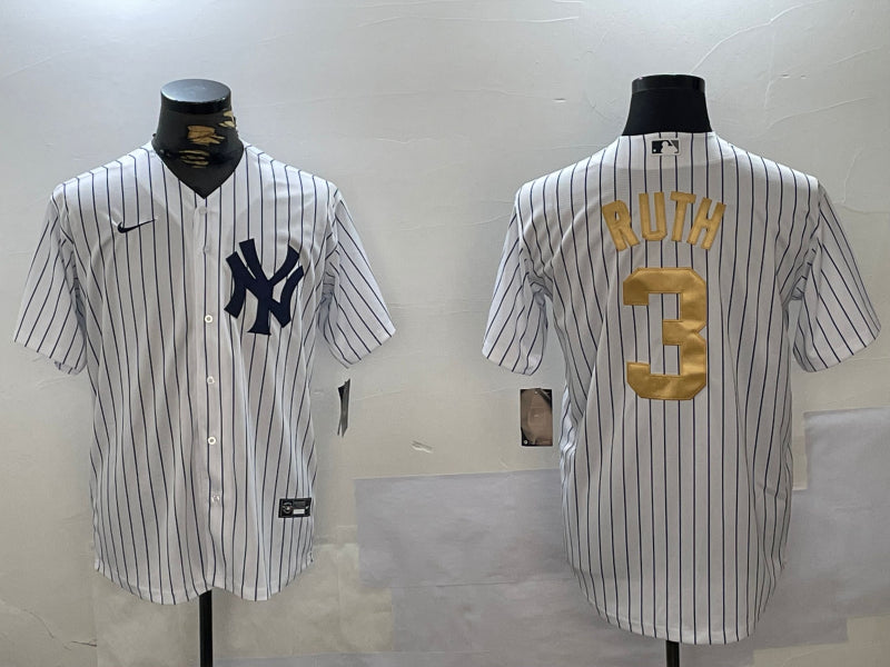 Men’s New York Yankees Babe Ruth #3 White Team Jersey