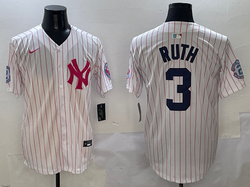 Men’s New York Yankees Babe Ruth #3 White Team Jersey