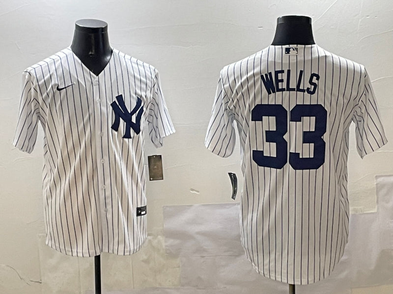 Men’s New York Yankees David Wells #33 White Home Jersey