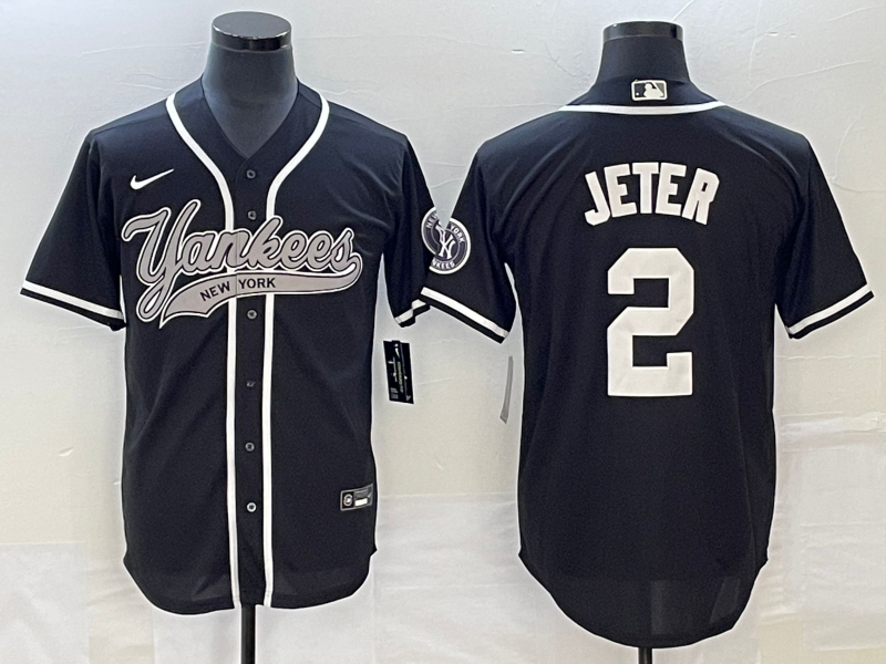 Men’s New York Yankees Derek Jeter #2 Black Jersey Joint Edition