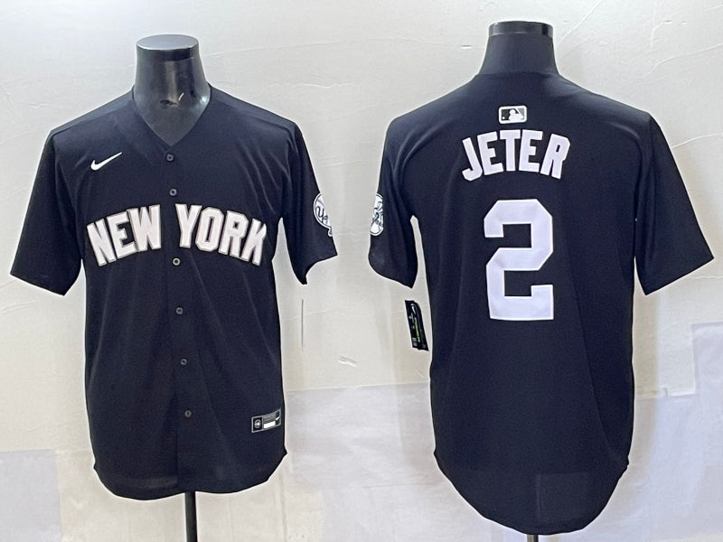 Men’s New York Yankees Derek Jeter #2 Black Lights Out Jersey
