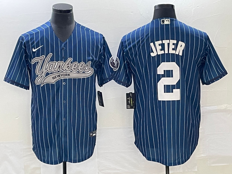 Men’s New York Yankees Derek Jeter #2 Blue Jersey Joint Edition