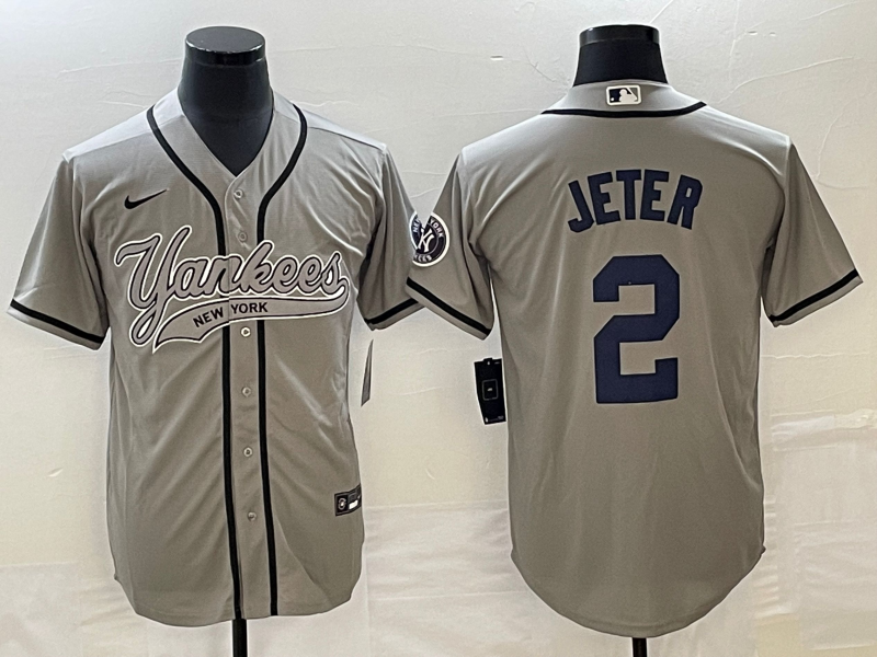 Men’s New York Yankees Derek Jeter #2 Gray Jersey Joint Edition