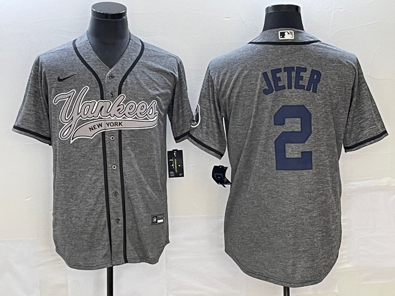 Men’s New York Yankees Derek Jeter #2 Gray Jersey Joint Edition