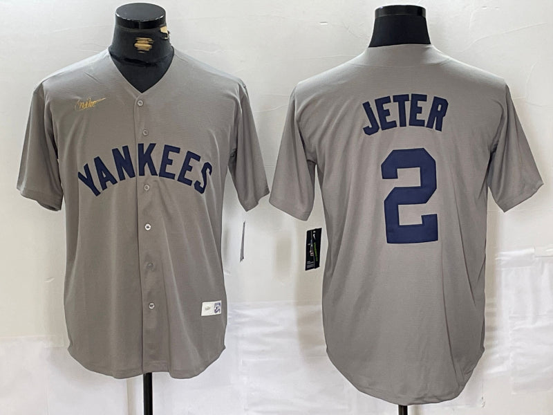Men’s New York Yankees Derek Jeter #2 Gray Road Cooperstown Collection Jersey