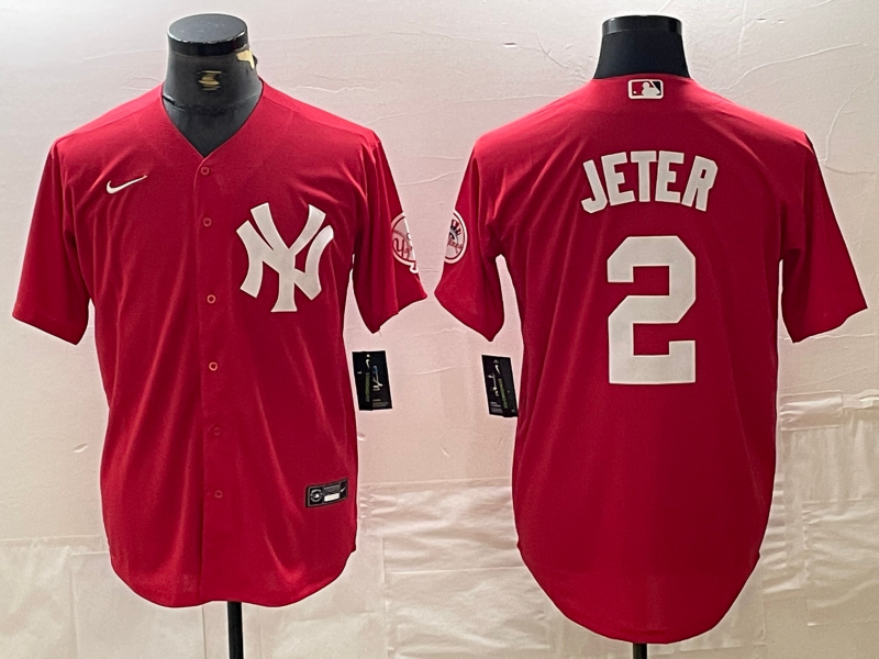 Men’s New York Yankees Derek Jeter #2 Red Jersey