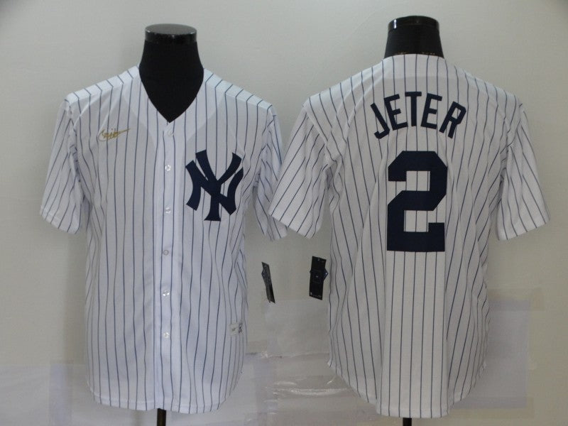 Men’s New York Yankees Derek Jeter #2 White Jersey