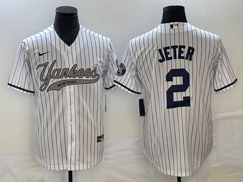 Men’s New York Yankees Derek Jeter #2 White Jersey Joint Edition