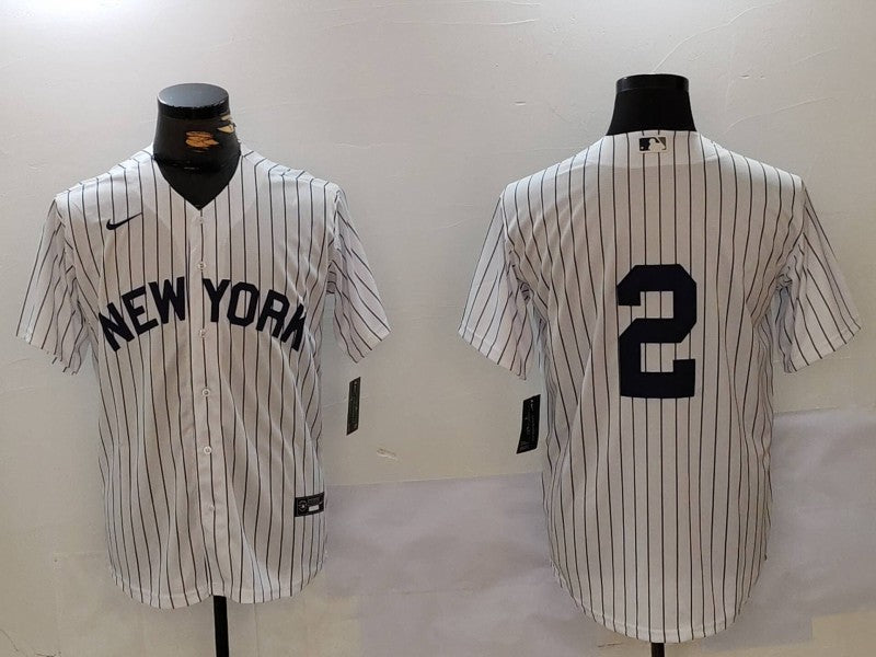 Men’s New York Yankees Derek Jeter #2 White Name Jersey