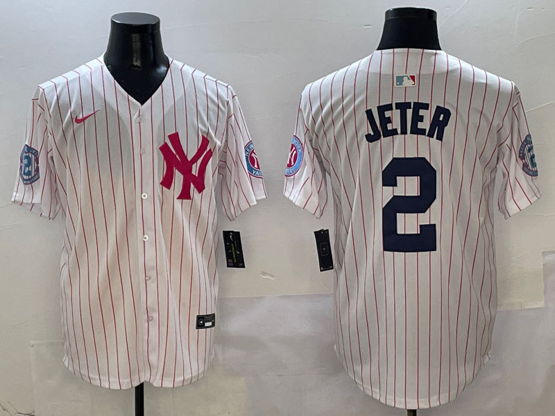 Men’s New York Yankees Derek Jeter #2 White Team Jersey