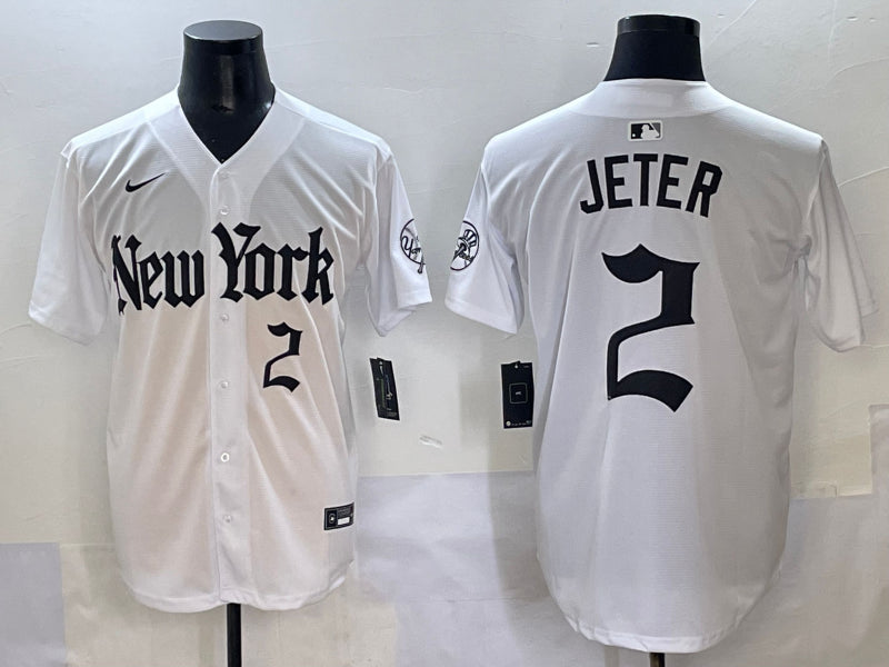 Men’s New York Yankees Derek Jeter #2 White Team Jersey
