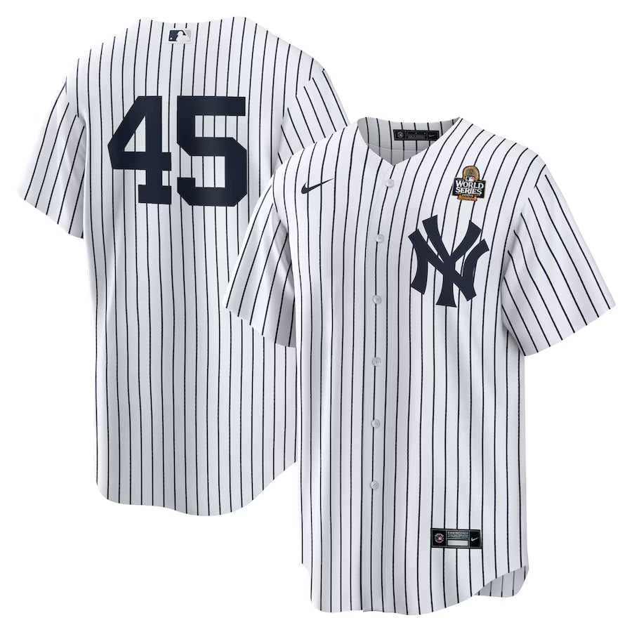 Men’s New York Yankees Gerrit Cole #45 White 2024 World Series Home Jersey