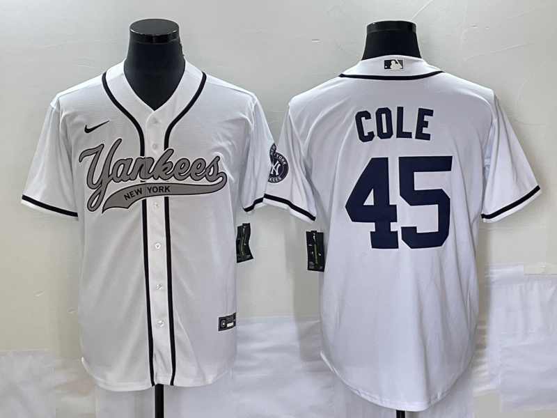 Men’s New York Yankees Gerrit Cole #45 White Jersey Joint Edition