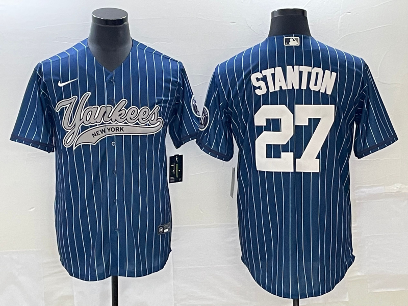 Men’s New York Yankees Giancarlo Stanton #27 Blue Jersey Joint Edition