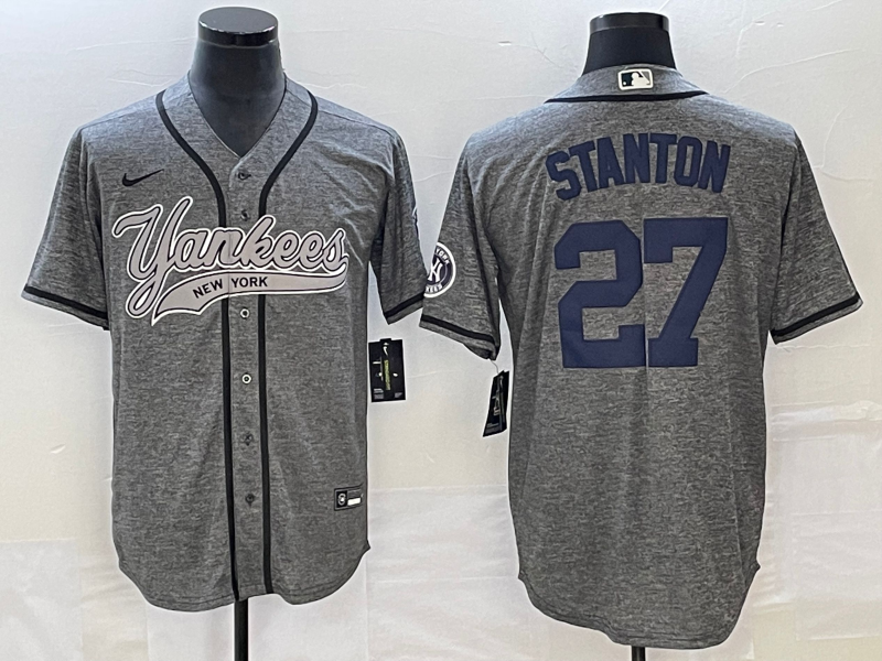 Men’s New York Yankees Giancarlo Stanton #27 Gray Jersey Joint Edition