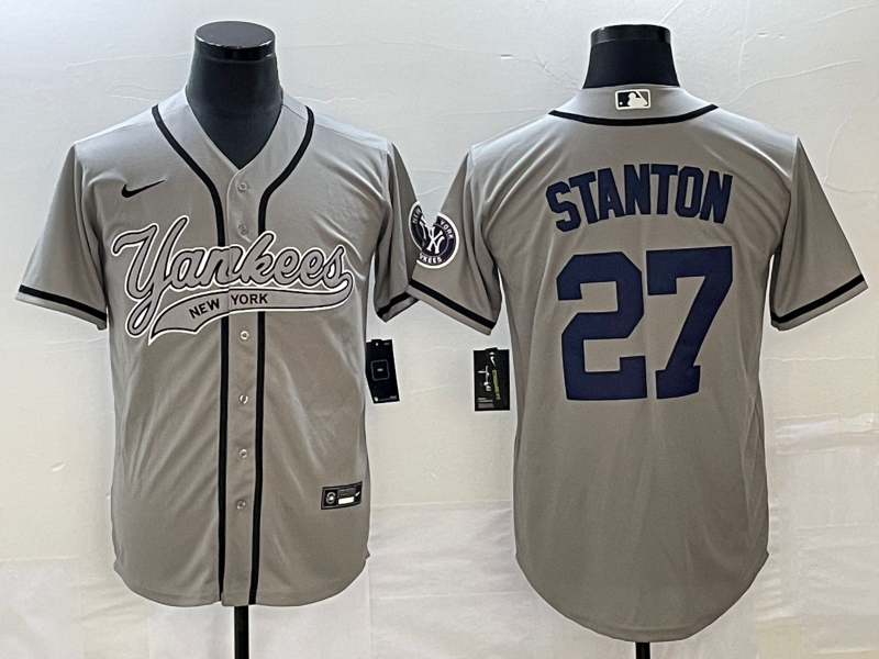 Men’s New York Yankees Giancarlo Stanton #27 Gray Jersey Joint Edition