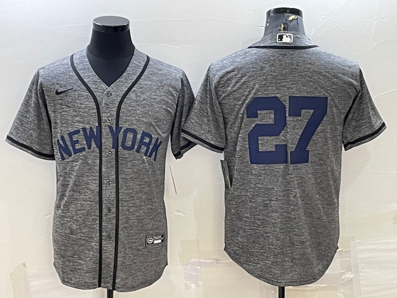 Men’s New York Yankees Giancarlo Stanton #27 Gray Team Name Jersey