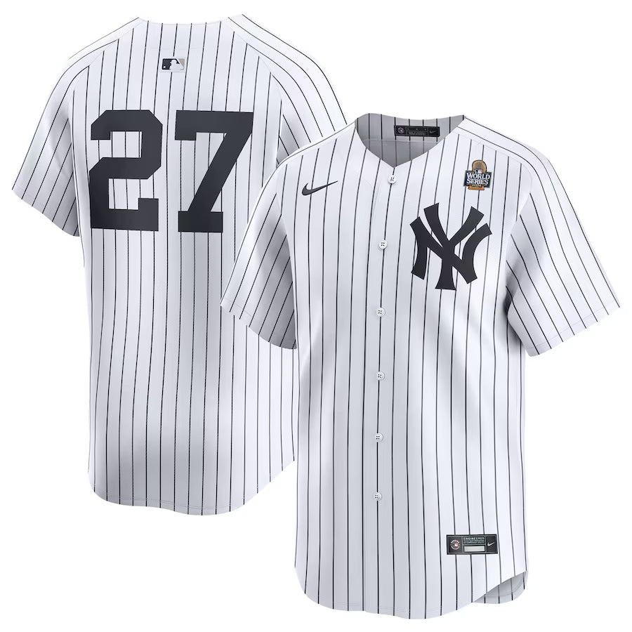 Men’s New York Yankees Giancarlo Stanton #27 White 2024 World Series Limited Jersey