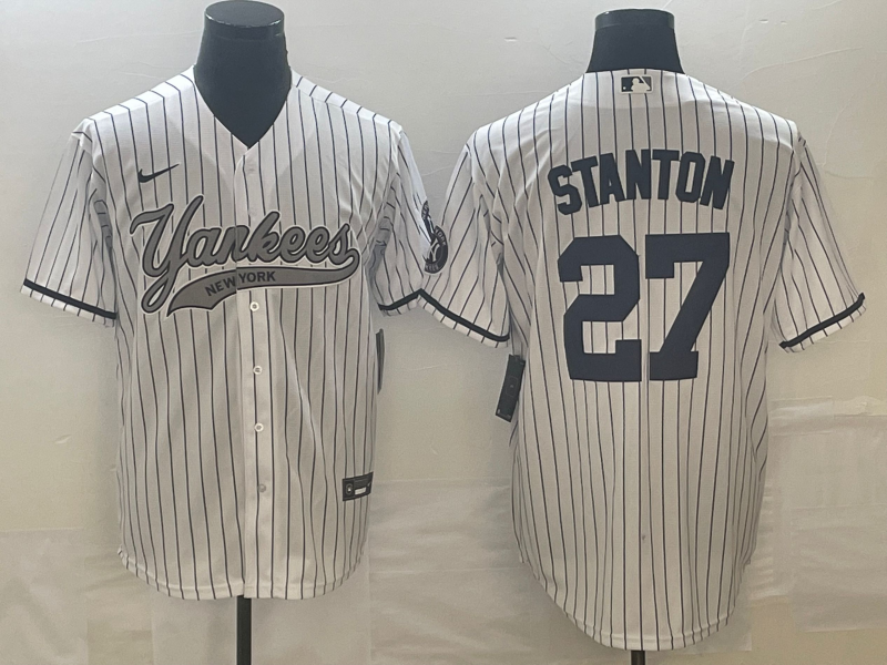 Men’s New York Yankees Giancarlo Stanton #27 White Jersey Joint Edition
