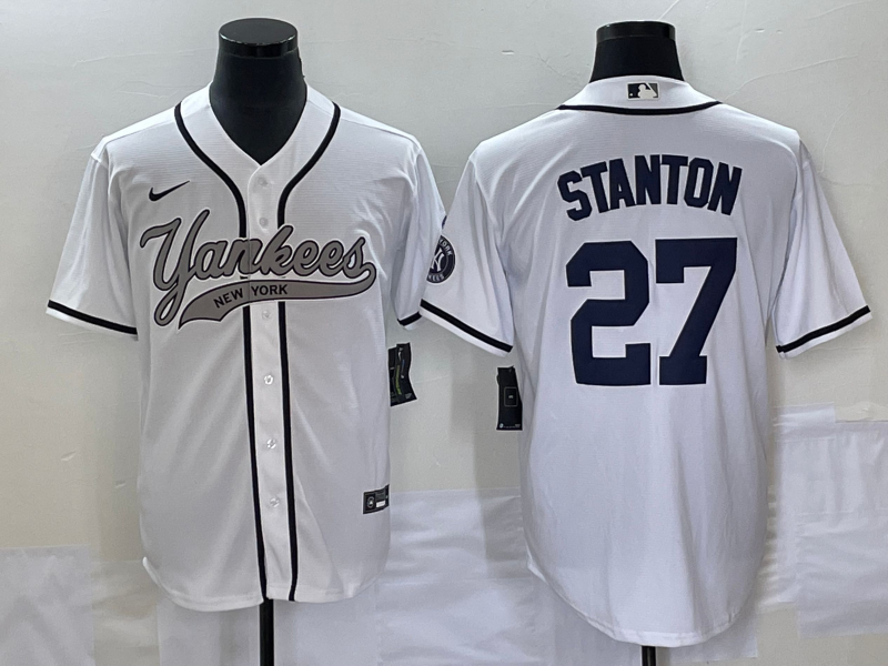 Men’s New York Yankees Giancarlo Stanton #27 White Jersey Joint Edition