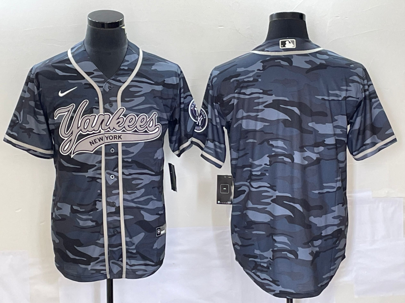 Men’s New York Yankees Grey Camouflage Blank Jersey Joint Edition