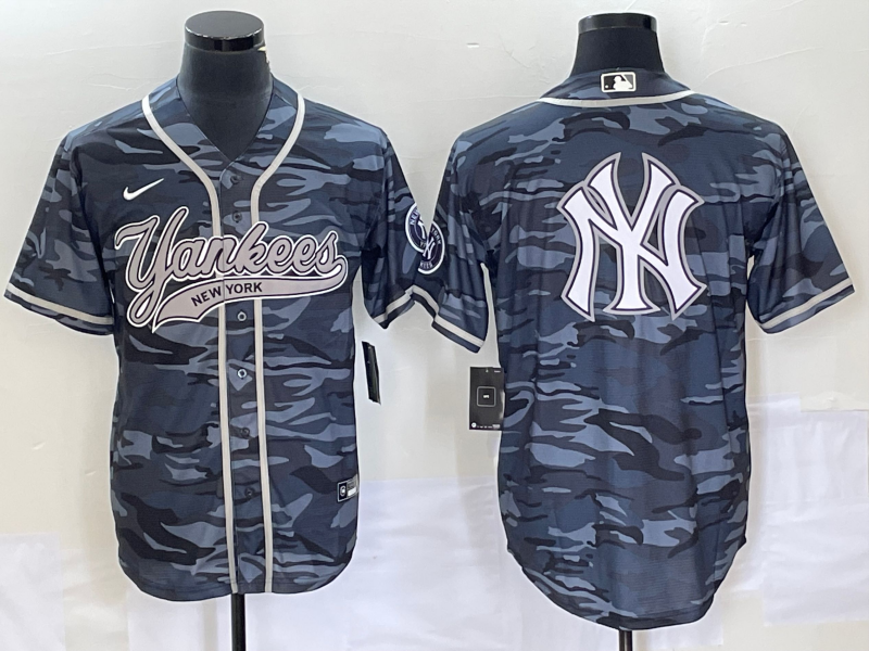 Men’s New York Yankees Grey Camouflage Jersey Joint Edition