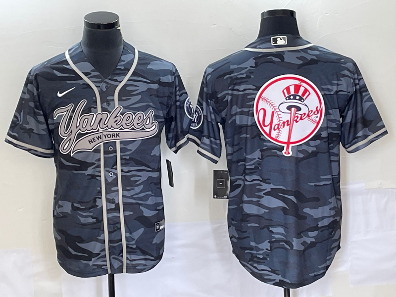 Men’s New York Yankees Grey Camouflage Team Jersey Joint Edition