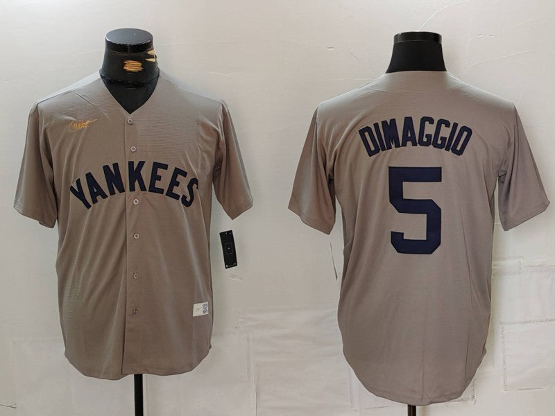 Men’s New York Yankees Joe Dimaggio #5 Gray Road Cooperstown Collection Jersey