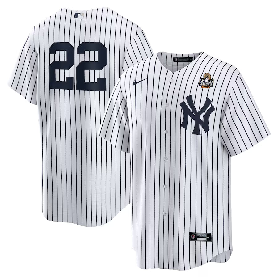 Men’s New York Yankees Juan Soto #22 White 2024 World Series Home Jersey