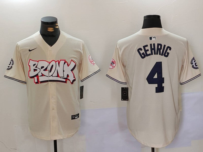Men’s New York Yankees Lou Gehrig #4 Cream Limited Jersey