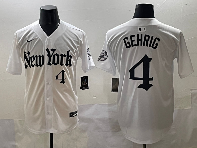 Men’s New York Yankees Lou Gehrig #4 White Alternate Limited Jersey