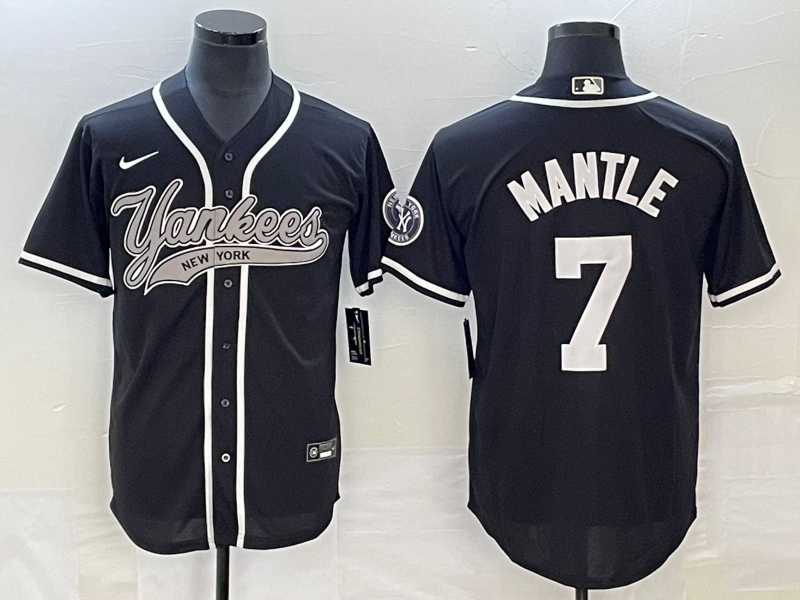 Men’s New York Yankees Mickey Mantle #7 Black Jersey Joint Edition