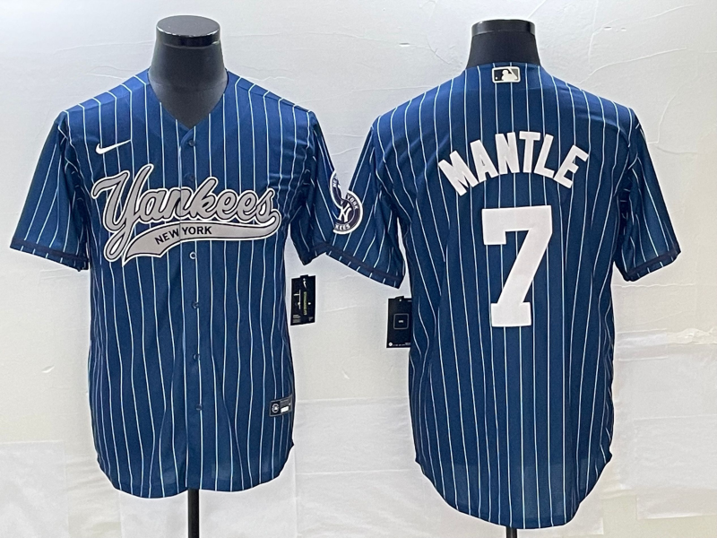 Men’s New York Yankees Mickey Mantle #7 Blue Jersey Joint Edition
