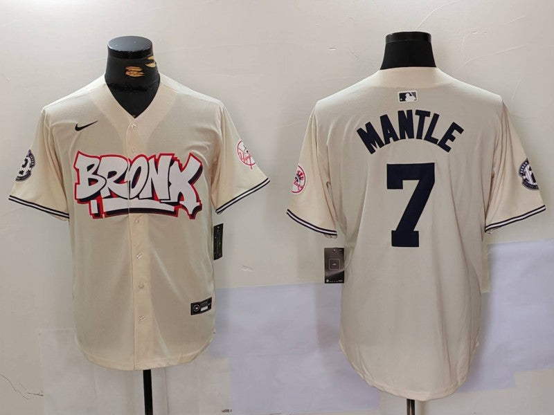 Men’s New York Yankees Mickey Mantle #7 Cream Limited Jersey