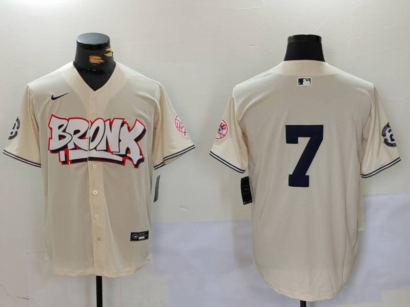 Men’s New York Yankees Mickey Mantle #7 Cream Name Jersey