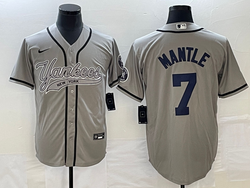Men’s New York Yankees Mickey Mantle #7 Gray Jersey Joint Edition