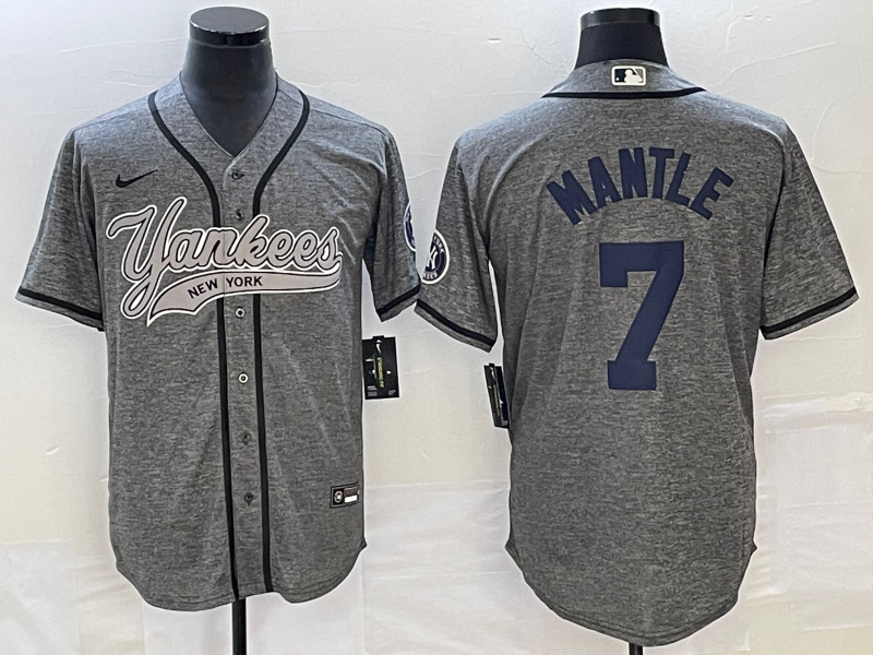 Men’s New York Yankees Mickey Mantle #7 Gray Jersey Joint Edition