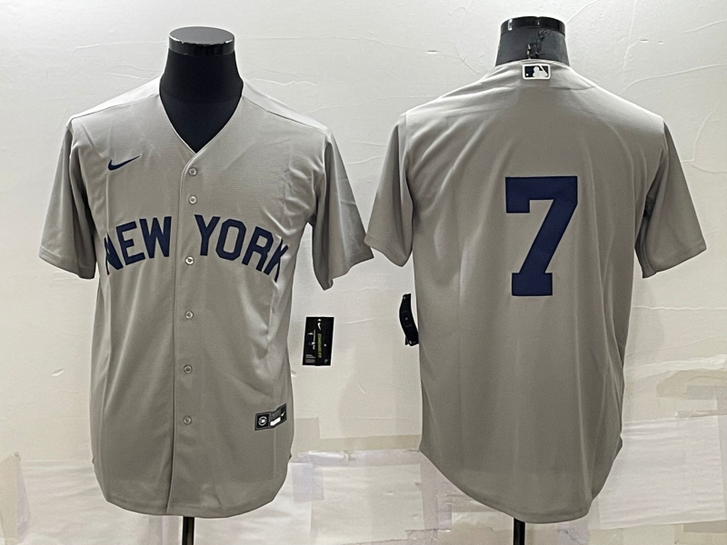 Men’s New York Yankees Mickey Mantle #7 Gray Name Jersey