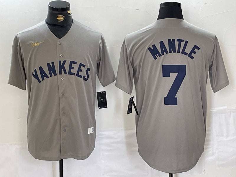 Men’s New York Yankees Mickey Mantle #7 Gray Road Cooperstown Collection Jersey