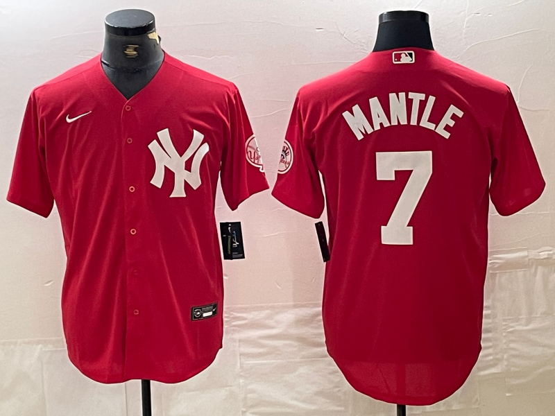 Men’s New York Yankees Mickey Mantle #7 Red Jersey