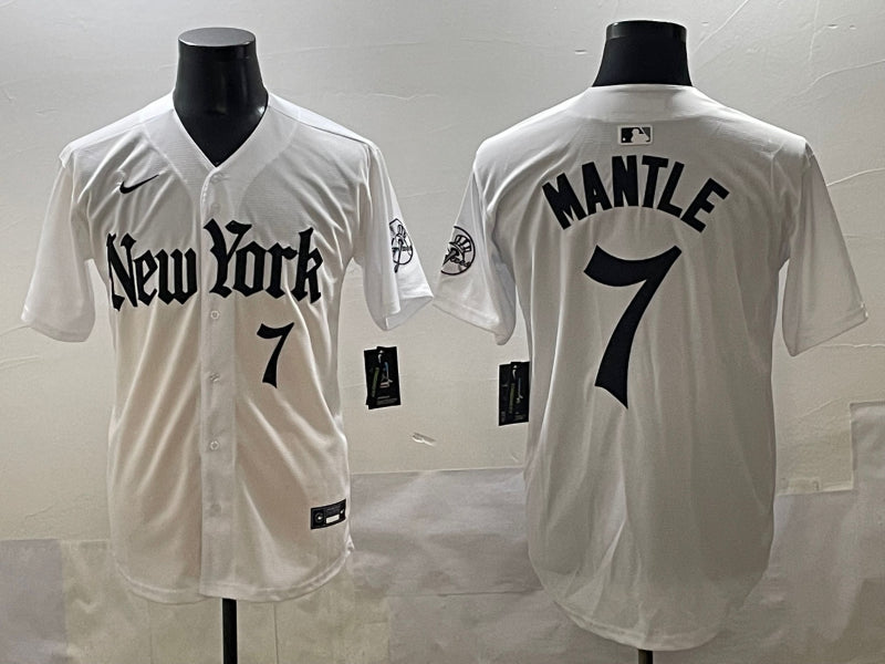 Men’s New York Yankees Mickey Mantle #7 White Alternate Limited Jersey