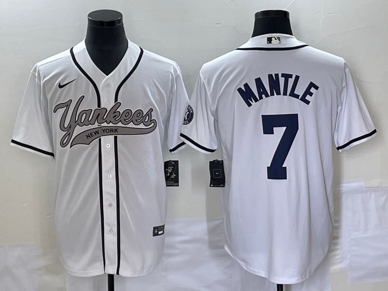 Men’s New York Yankees Mickey Mantle #7 White Jersey Joint Edition