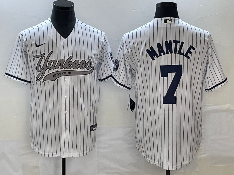 Men’s New York Yankees Mickey Mantle #7 White Jersey Joint Edition
