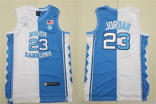 Men’s North Carolina Tar Heels #23 Michael Jordan White Blue Split Basketball Jersey