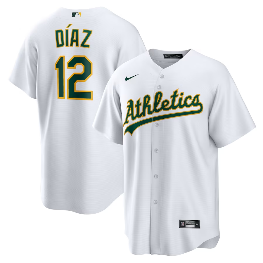 Men’s Oakland Athletics Aledmys Diaz #12 White Home Jersey