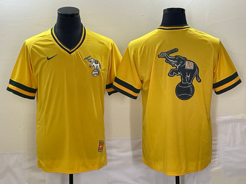Men’s Oakland Athletics Gold Blank Cooperstown Collection Mesh Batting Jersey