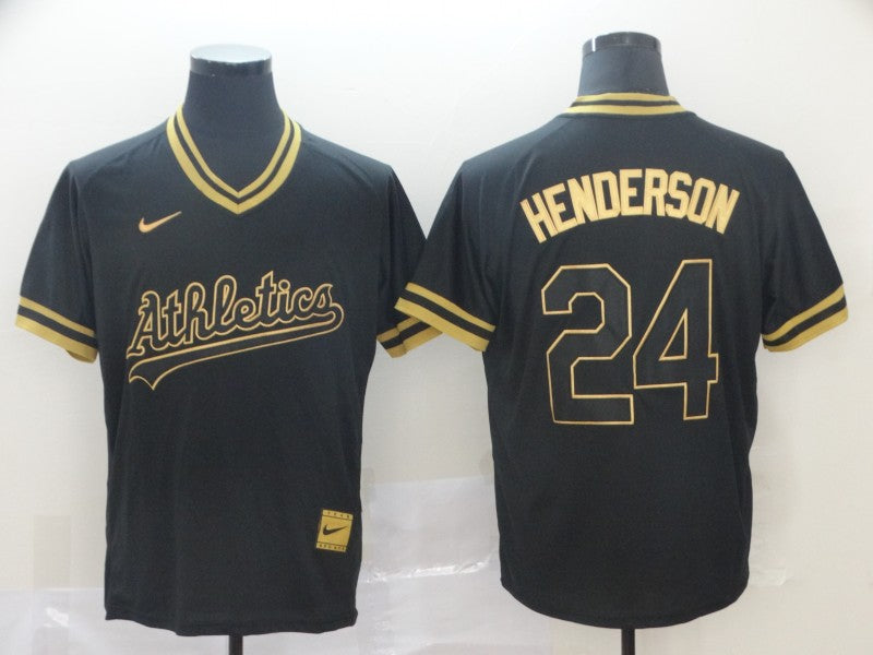 Men’s Oakland Athletics Rickey Henderson #24 Black Baseball Jersey